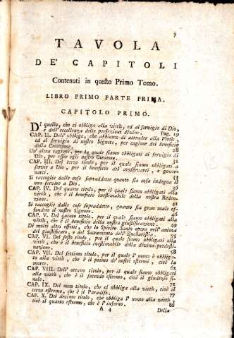 Tavola de' capitoli. Contenuti in questo Primo Tomo. 