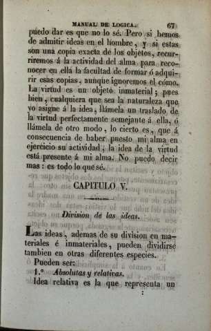 Capitulo V. Division de las ideas