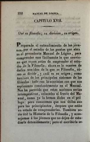 Capitulo XVII. Qué es filosofia; su division, su origen