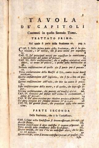 Tavola de' capitoli. Contenuti in questo Secondo Tomo