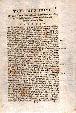 Trattato primo. Nel quale si parla della Penitenza, Contrizione, Confessione, e Soddisfazione, Scienza necessaria a chi 