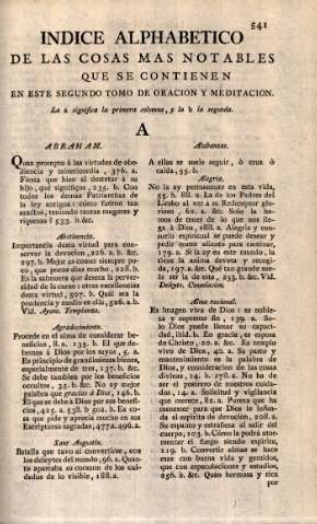 Indice alphatecio de las cosas mas notables que se contienen en este segundo tomo de oracion y meditacion