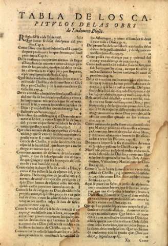 Tabla de los capitvlos de las obras de Ludouico Blosio