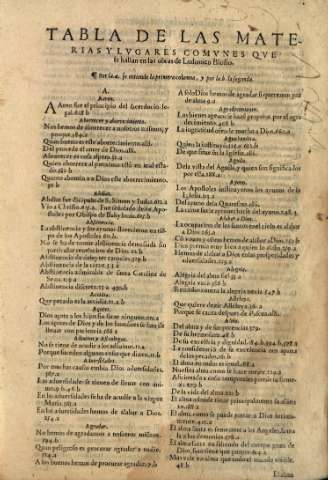 Tabla de las Materias y Lvgares comvnes...