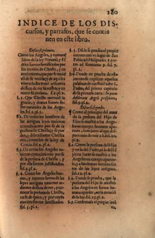 Indice de los Discursos, y parrafos...