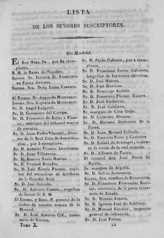 Lista de los señores suscriptores