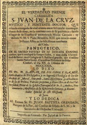 El verdadero Phenix Carmelita. S. Jvan de la Crvz...