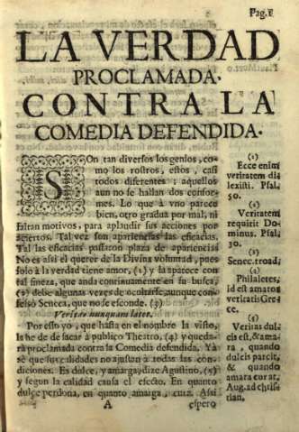 La verdad proclamada, contra la comedia defendida