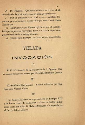 Velada. Invocación