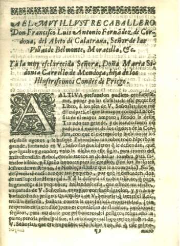 A el mvy illvstre caballero Don Francisco Luis Antonio Fernández de Cordoua...