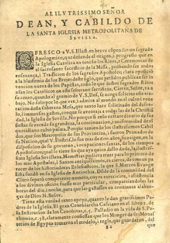 Al Ilvstrissimo Señor Dean, y Cabildo de la Santa Iglesia metropolitana de Sevilla