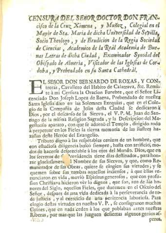 Censura del señor doctor Don Francisco de la Cruz  Ximena...