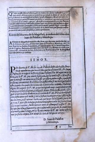 Razon del decreto de su Magestad, y censura del señor don Iuan de Palafox y Mendoça