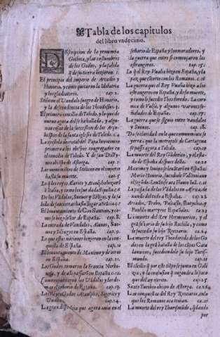 Tabla de los capitulos del libro vndecimo