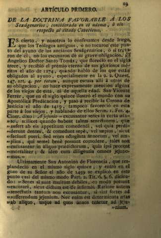 Articulo Primero. De la doctrina favorable á los Sexâgenarios...