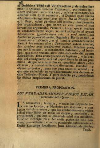 Primera Proposicion. Los verdaderamente viejos están escusados del ayuno