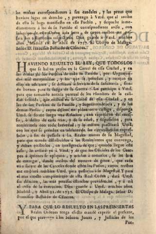 Haviendo resuelto el Rey, que todos los que se hallen presos en la carcel de esta ciudad...