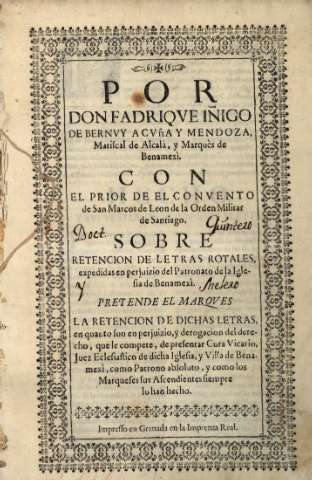 Por don Fabriqve Iñigo de Bernvy Acvña y Mendoza... Sobre retención de letras rotales...