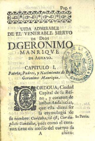 Uida admirable de el venerable siervo de Dios D. Geronimo Manriqve de Agvayo...