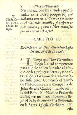 Capitulo II. Diversiones de D. Geronimo hasta los 20, años de su edad