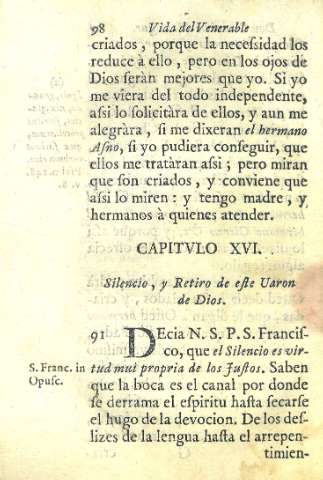 Capitvlo XVI. Silencio, y Retiro de este Varon de Dios