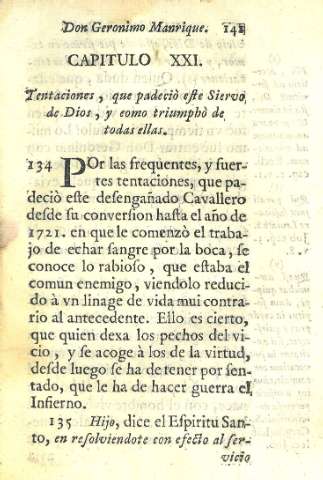 Capitulo XXI. Tentaciones, que padeciò este Siervo de Dios...