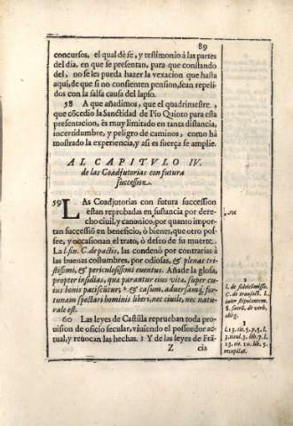 Al capitolo IV. De las coadjutorias con futura succession