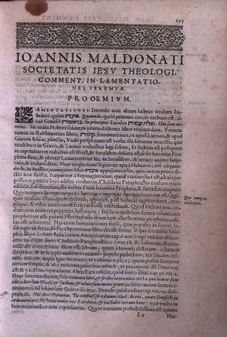 Ioannis Maldonati... Comment in Lamentationes...