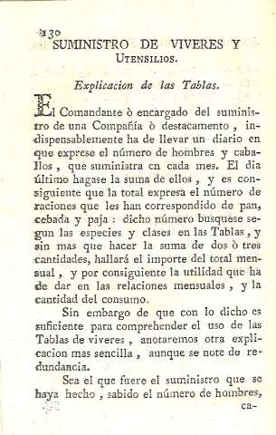 Suministro de viveres y utensilios. Explicacion de las Tablas