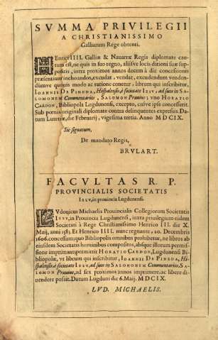 Svmma privilegii a Christianissimo Galliarum Rege obtenti