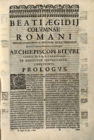 Beati Aegidij Colvmnae Romani... Liber Primvs... Prologvs