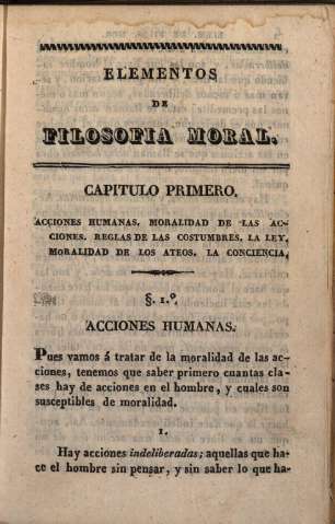 Elementos de Filosofía moral. Capitulo Primero