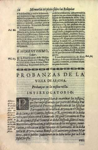Probanzas de la villa de Arjona. Probanças en la misma villa. Interrogatorio