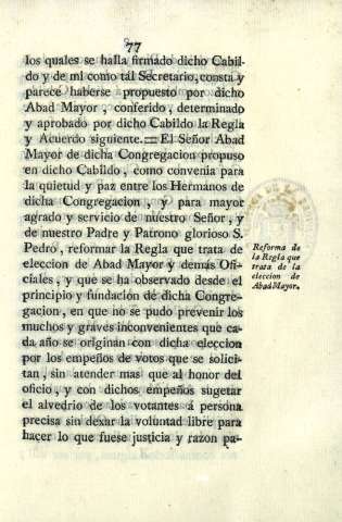 Reforma de la Regla que trata de la eleccion de Abad Mayor