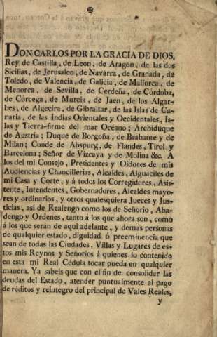 Don Carlos por la Gracia de Dios, Rey de Castilla...