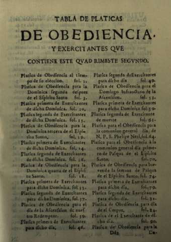 Tabla de platicas de obediencia