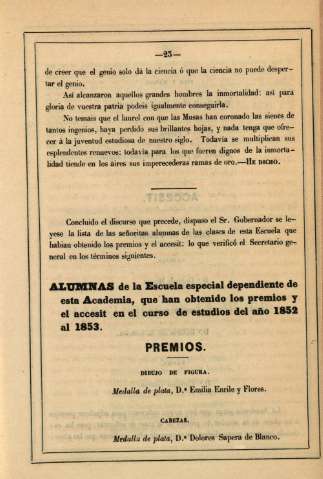 Alumnas de la Escuela especial dependiente de esta Academia, que han obtenido los premios,,,