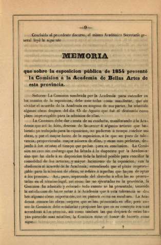 Memoria. Que sobre la esposicion pública de 1854 presentó la Comision à la Academia...