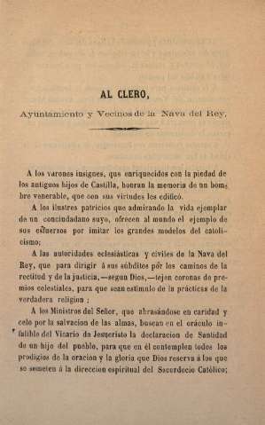 Al Clero, Ayuntamiento y Vecinos de la Nava del Rey