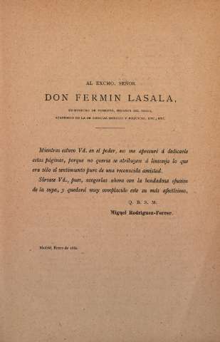 Al excmo. señor don Fermín Lasala