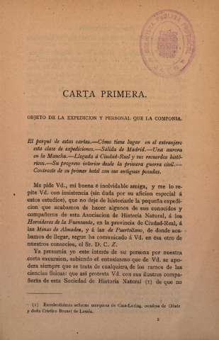 Carta primera. Objeto de la expedición y personal que la componía