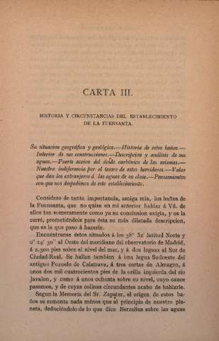 Carta III. Historia y circunstancias del establecimiento de la Fuensanta