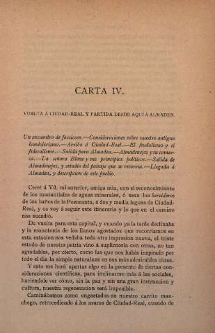 Carta IV. Vuelta á Ciudad-Real y partida desde aquí á Almaden