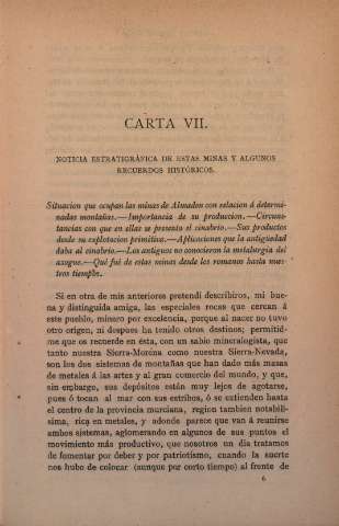 Carta VII. Noticia estratigráfica de estas minas y algunos recuerdos históricos