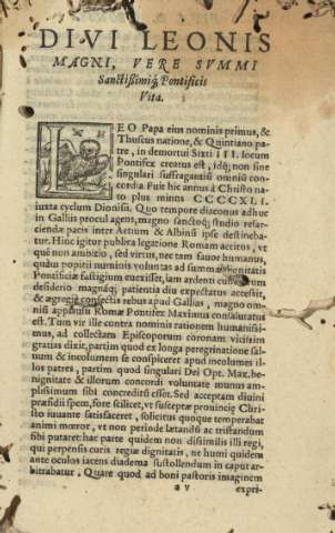Divi Leonis magni, vere svmmi Sanctissimiq Pontificis Vita