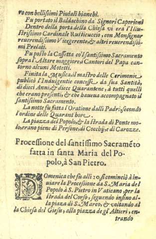 Processione del santissimo Sacramento satta in santa Maria del Popolo, à San Pietro