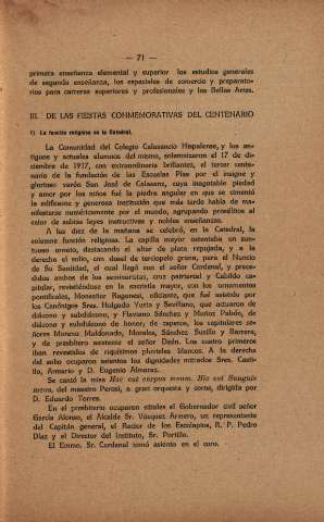 III. De las fiestas conmemorativas del centenario