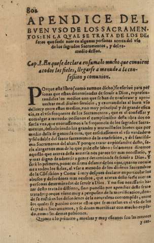 Apendice del bven vso de los sacramentos: en la qval se trata de los defetos que suele auer en algunas personas ...