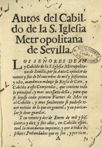 Autos del Cabildo de la S. Iglesia Metropolitana de Sevilla