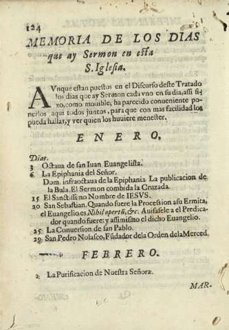 Memoria de los dias que ay Sermin en esta S.Iglesia